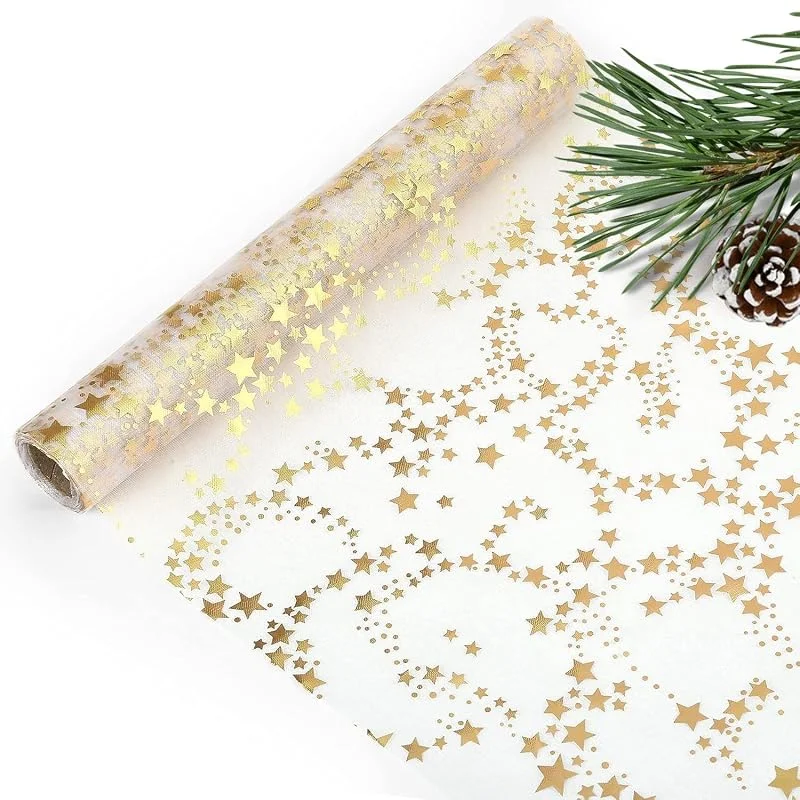 AKSXU Carrete de mesa para Navidad, estrellas doradas, elegante camión de mesa, brillante, organza, decoración de mesa para Navidad, Año Nuevo, Adviento, festivo, Ramadán, decoración de boda — Hogar y cocina