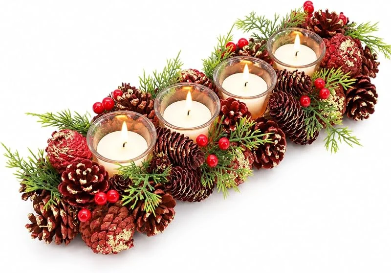 Umllpet Corona de Adviento alargada para 4 velas, color rojo — Adviento y mesa