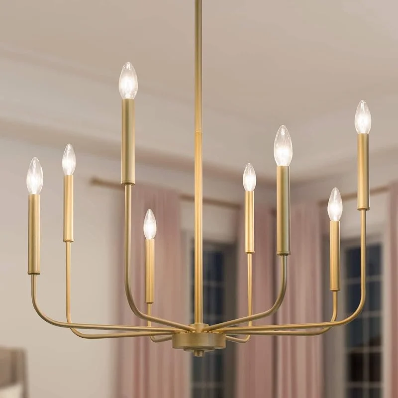 WayLuoung Lámpara de araña de oro moderno, Ø69cm, 8 luces Comedor Araña para dormitorio, sala de estar, cocina, vestíbulo, entrada (versión mejorada, 2 tipos de altura 8 brazos) — Cena a la luz de velas