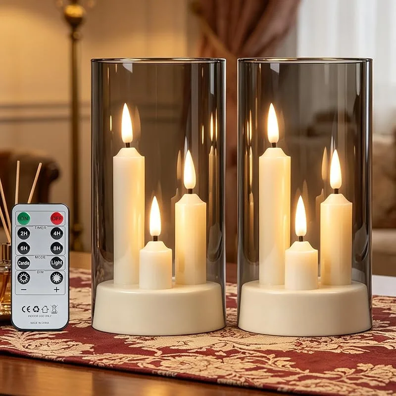 CPROSP Velas LED con 3 Núcleos, Carcasa de Acrílico Gris, para Decoración — Luces Navidad