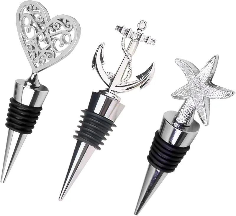 WUERKIYA Bomba Vacio Set de 3 Vino Tapon Vino Vertiendo el Cierre de La Botella de Vino con Silicona Ideal para Cócteles Fiestas y Bares — Vino y mesa festiva