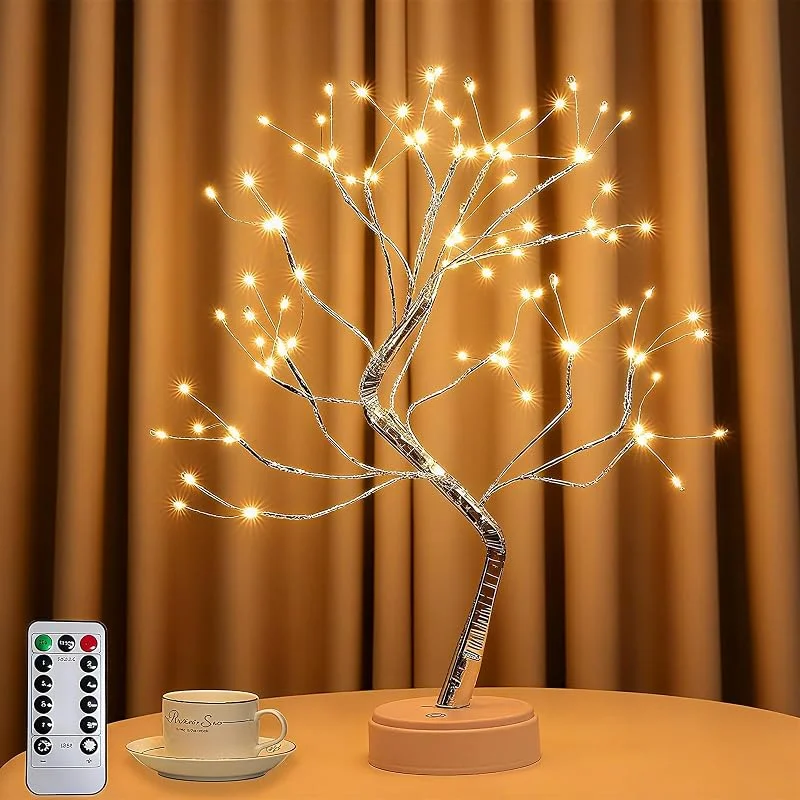 AONAT Árbol de Luces LED 108 LEDs, 8 Modos de Iluminación, USB o Pilas, con Control Remoto y Temporizador, Lámpara Decorativa Luz Cálida, Ramas Flexibles para Navidad, Salón, Dormitorio — Cena a la luz de velas