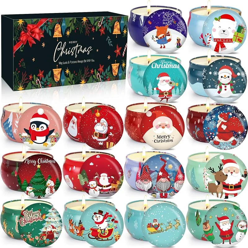 AOTOIE Juego de 16 velas perfumadas de Navidad, set de regalo de velas aromáticas — Cena a la luz de velas