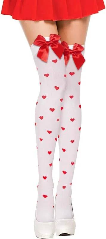TAXTYHRE Calcetines Largos Mujer con Lazos, Calcetines Hasta la Rodilla para Mujer, Calcetines Altos con Lazo Rojo, para Niña y Mujeres San Valentín Carnaval Cosplay Fiesta Navidad — Ropa Navidad