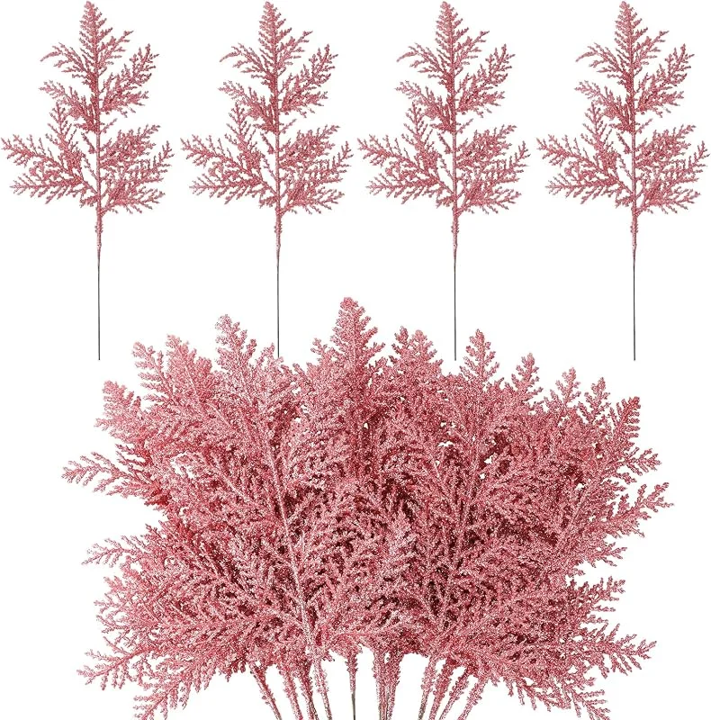 MWOOT 16 Piezas Ramas de Pino Artificiales con Purpurina, Falsas Agujas de Pino Navidad Rosa, Púas de Vegetación para DIY Manualidades Guirnalda Árbol de Navidad Mesa Decoración del Hogar y Jardín — Adviento y mesa