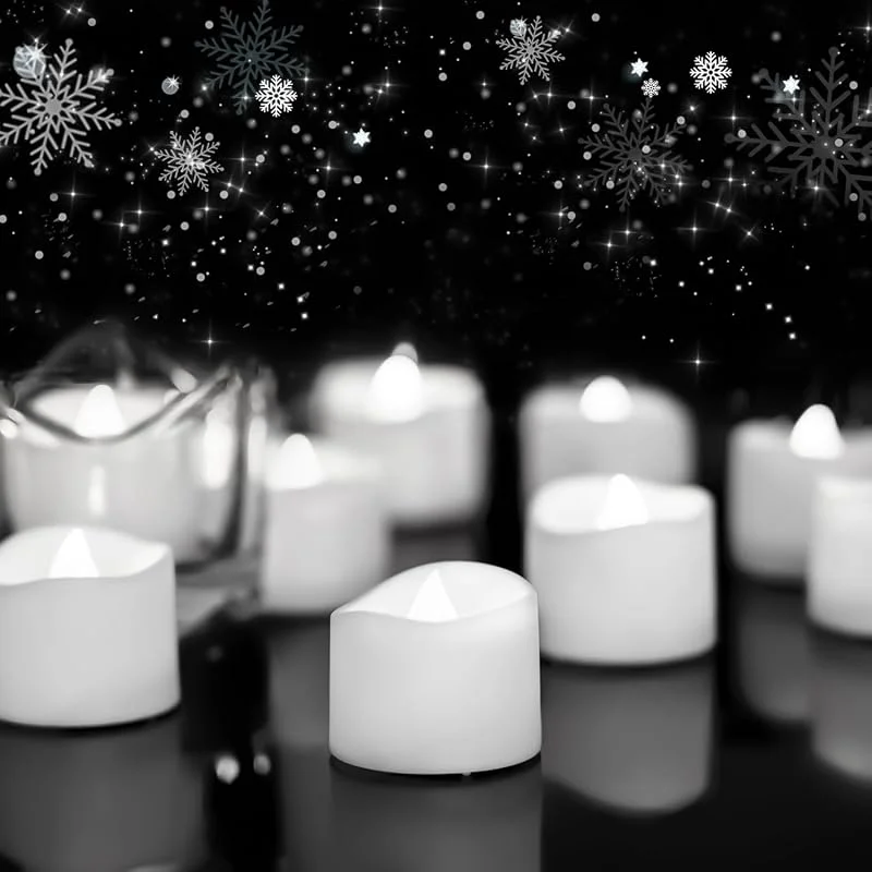 Homemory Paquete de 24 velas de té con batería blanca fría, velas sin llama parpadeantes, de larga duración para Halloween, boda, aniversario, decoraciones románticas — Cena a la luz de velas
