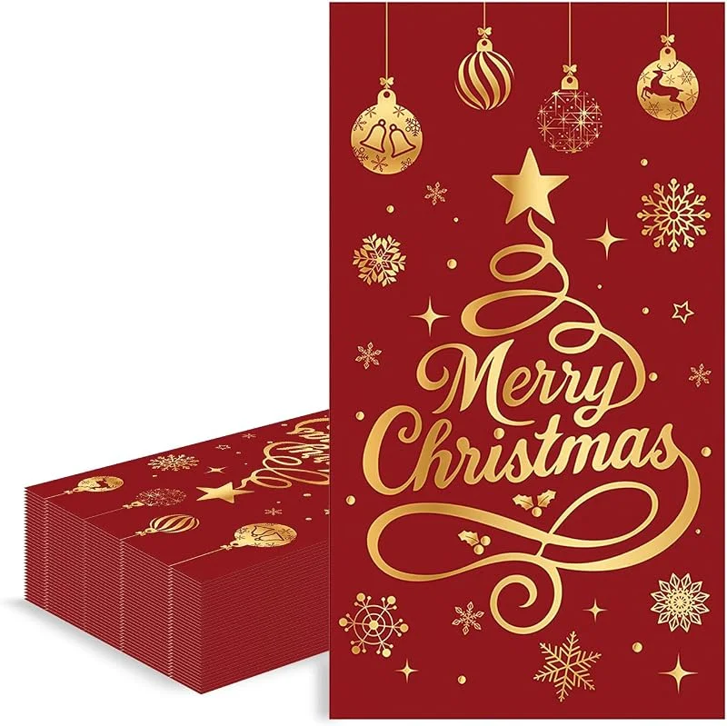 COSORO 40x33cm Servilletas de Papel Decoradas para Navidad, 20 Piezas Servilletas Vajilla Desechables Rojo Dorado Absorbentes Reciclables Decoracion de Mesa Cena Cóctel para Fiesta Navidad — Adviento y mesa