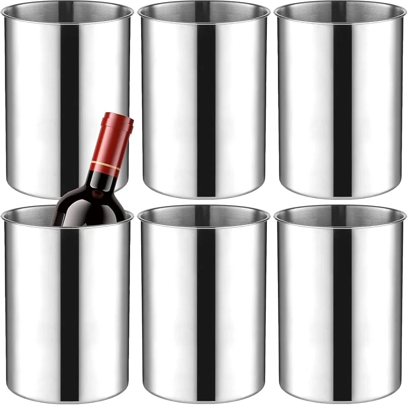 Sibosen Juego de 6 cubiteras apilables de acero inoxidable grueso de 750 ml para vino, cerveza y champán, cubos de hielo de metal para fiestas, barbacoas y bares (18 cm de alto x 14, 5 cm de ancho) — Vino y mesa festiva