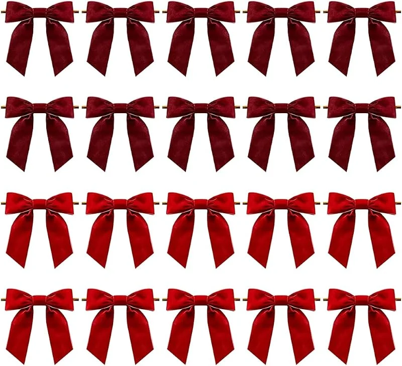 XPEJWAE 20 Piezas Lazo de Terciopelo Elegancia Lazo Arbol Navidad Vintage Decoración de Guirnaldas para Navidad Decoración Hogar Exteriores e Interiores Bodas Guirnaldas Regalos — Envoltorio regalo