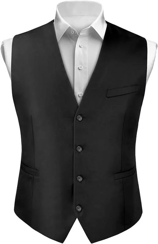 BSBUY Chaleco Formal Hombres, Chaleco Vestir Hombre Negro con Bolsillo, Chaleco Traje Hombre de Elegante, Boda Fiesta Negocio — Ropa Navidad
