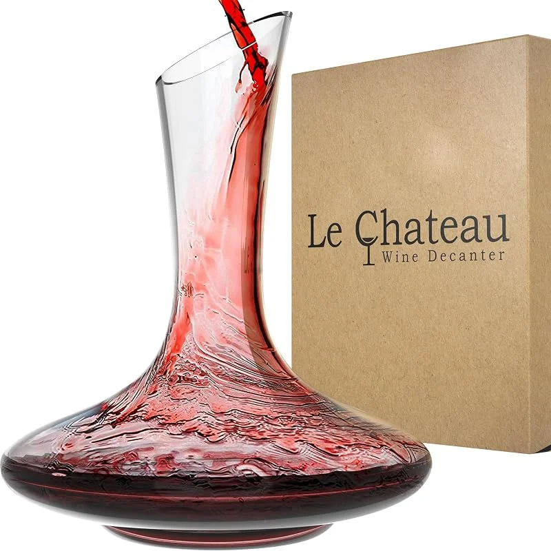 Le Chateau Decantador de vino - Jarra de cristal soplado a mano sin plomo para vino - Gran capacidad (750ml) - Respirador y aireador de vino tinto - Juego de jarra para vino - Regalos y accesorios — Vino y mesa festiva