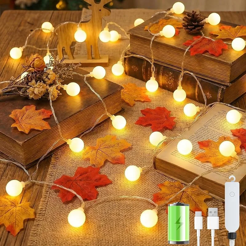 Giliwosy Guirnalda Luces Exterior Interior, 10M 60 LED 2700K Guirnalda de Luces con Pilas Recargable, 8 Modos y Temporizador, IP65 Impermeable, Luces Decorativas para Jardín, Terraza, Fiesta, Camping — Luces Navidad