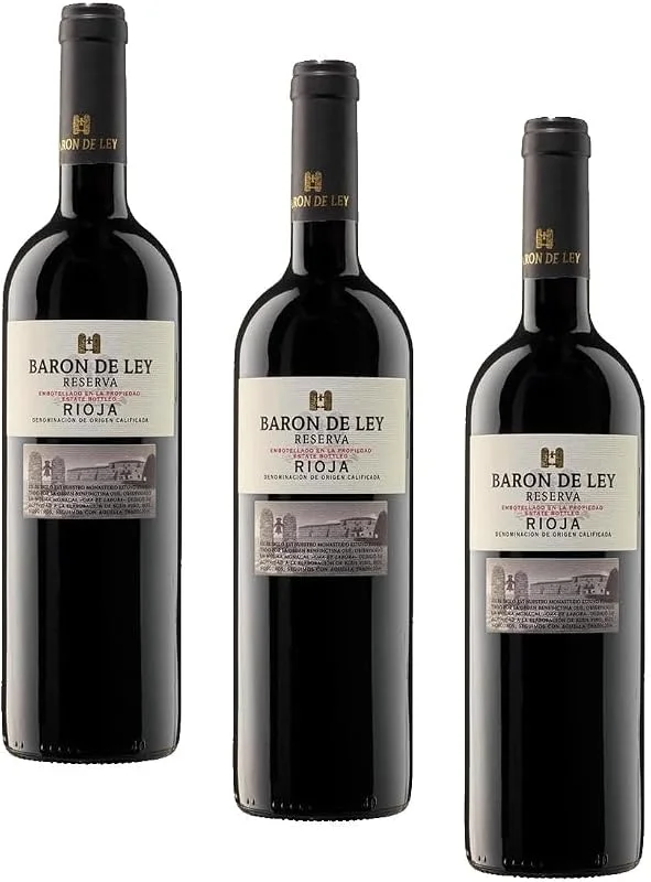 Baron de Ley Reserva, Vino Tinto DOC Rioja, 750 ml, Variedad Tempranillo, Fruta y Complejidad, Perfecto para Acompañar Platos como Patatas a la Riojana o Potaje de Patatas (Paquete de 3) — Vino y mesa festiva