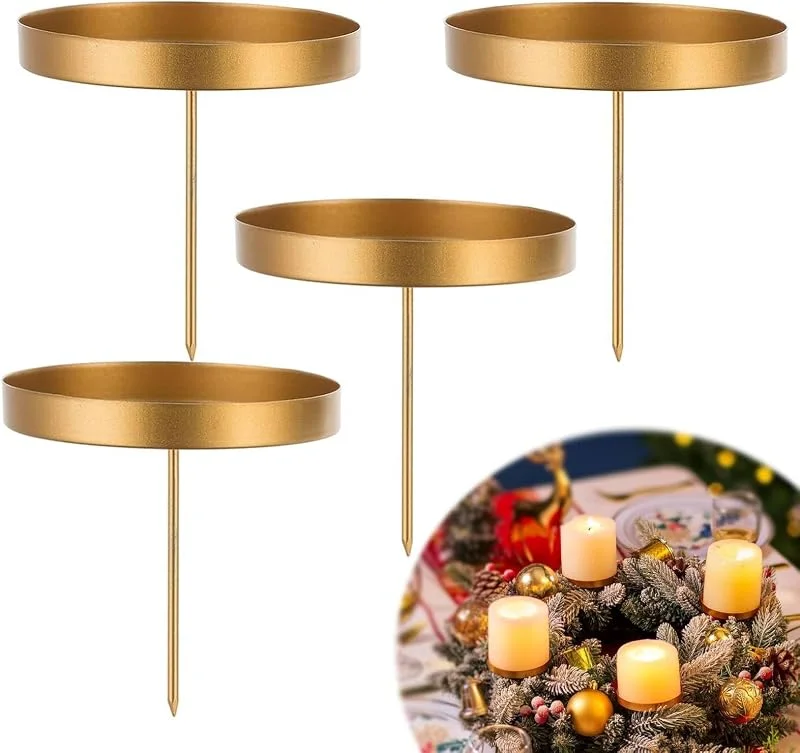 JALEVID Juego de 4 candelabros de Adviento, portavelas de Metal, 8 cm, Soporte para Corona de Adviento con Mandril, Soporte para Velas de Adviento, Velas de Adviento, Soporte para Velas de Adviento — Adviento y mesa