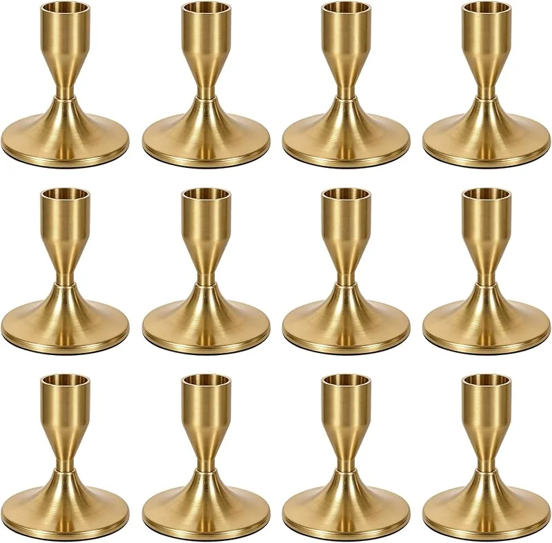 GORPENT 12 piezas doradas cónicas candelabros, 7, 5 x 7 cm, candelabro dorado, elegante portavelas de metal, candelabros dorados vintage para boda, decoración interior, Navidad, fiesta, centro de mesa — Cena a la luz de velas