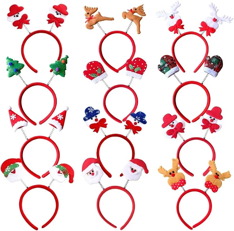 MIFKLMV 12 diademas para el pelo de Navidad, accesorio para el pelo, gorro de Navidad, gorro de Navidad, reno, cuerno, diadema de Navidad, accesorio para el pelo, accesorios para la cabeza, accesorios — Ropa Navidad