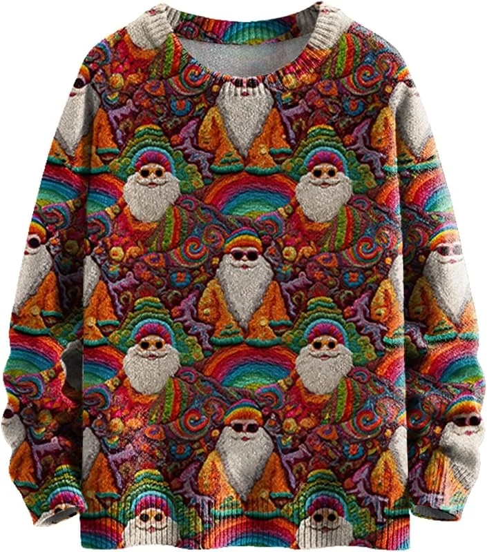 Generic HUIFUAO - Suéteres de Navidad para mujer, sudaderas de Navidad para mujer, suéter de Navidad de gran tamaño para mujer, suéter rojo de manga larga de Papá Noel, suéteres de Navidad para mujer — Ropa Navidad