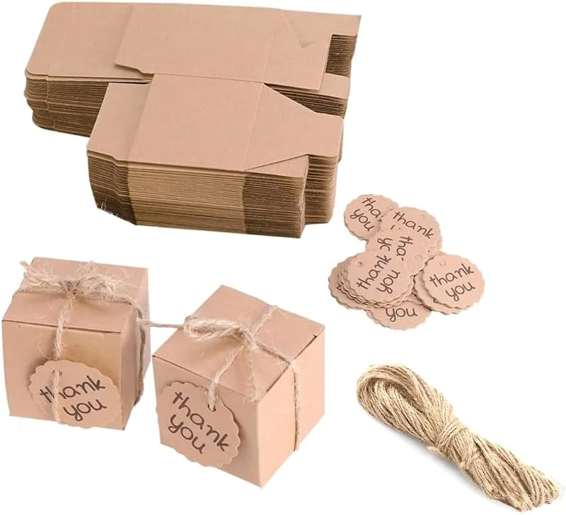 WUSJCOF 30 Piezas Cajas Vacías para Rellenar, Cajas Kraft Vintage con Cordel, de Papel para Regalo, Cajitas Regalo Pequeñas, Cajas de Cartón para Bodas, Cumpleaños, Navidad, Baby Shower (5 x 5 x 5cm) — Envoltorio regalo