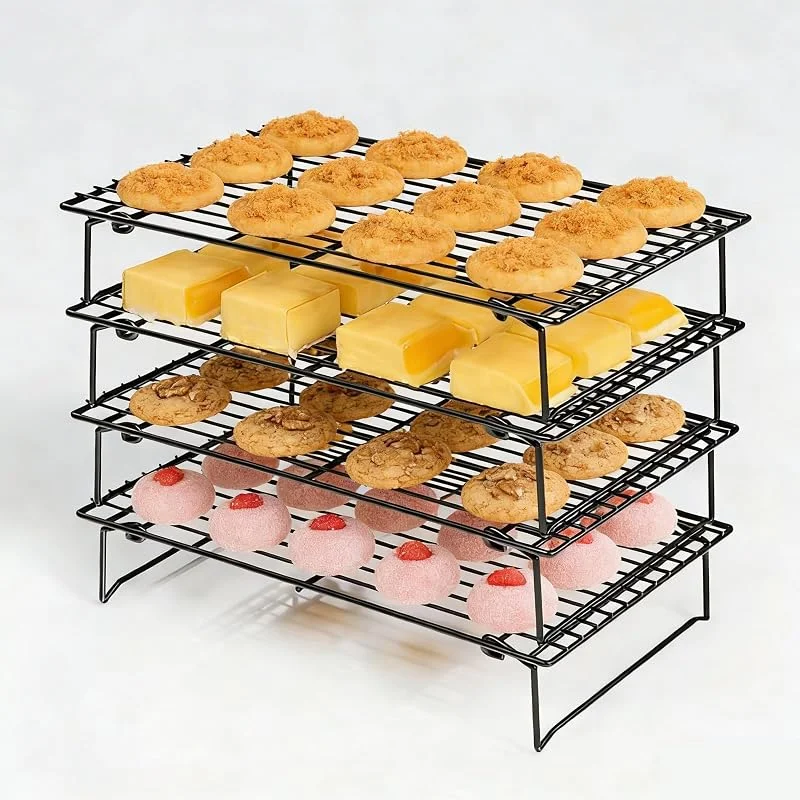 Lifhety Estante de refrigeración de alambre de 4 niveles para hornear, estante plegable para enfriar pasteles, 40 x 25 cm, apilable, antiadherente, accesorios para hornear, edición Home Baker, secado — Hogar y cocina