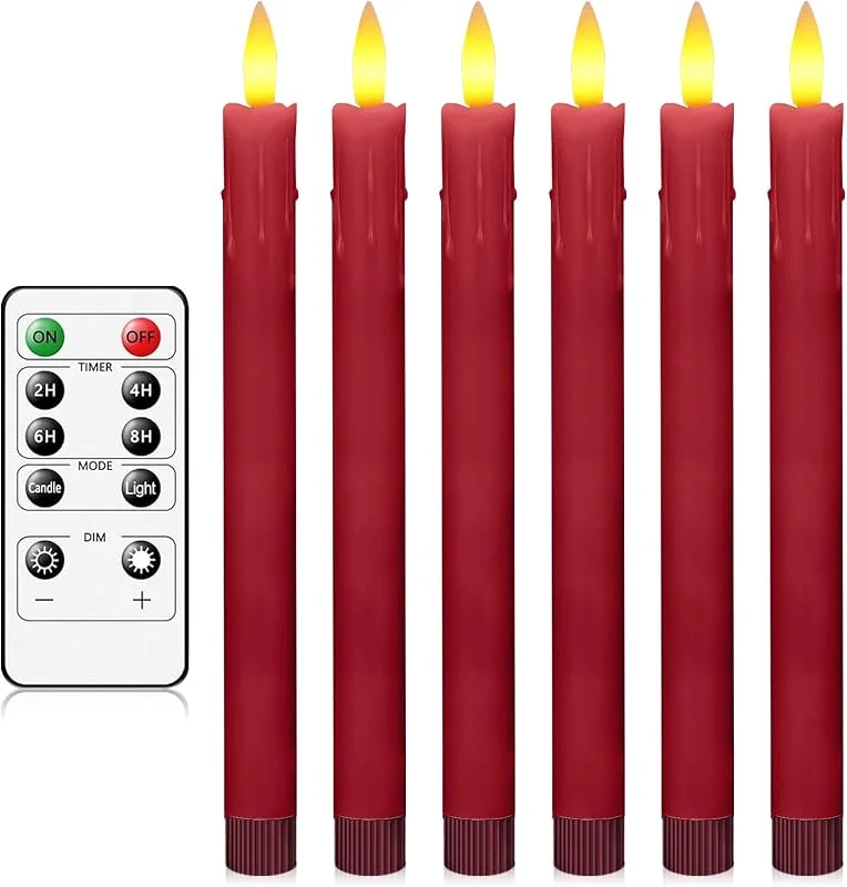 Visita la tienda de AnnSpa 6 Set Velas LED Largas con Mando a Distancia Temporizador, Velas Parpadeantes, Funciona con Pilas, Luz Blanca Cálida, Velas Sin Llama, Halloween Bodas Navidad Fiestas Decoración - Rouge — Cena a la luz de velas