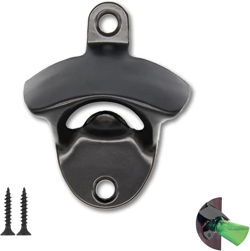 Ryaupy Abridor de Botellas de Cerveza Montado en la Pared - Abrebotellas de Tornillo para Cocinas de Bares y Restaurantes - Fabricado en Hierro Fundido (Negro) — Vino y mesa festiva