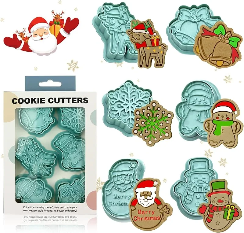 CHIHOLEN 6 moldes para galletas navideñas, 3D de plástico, cortadores de galletas de Navidad, cortadores de galletas para decoración de tartas, galletas, hornear — Hogar y cocina