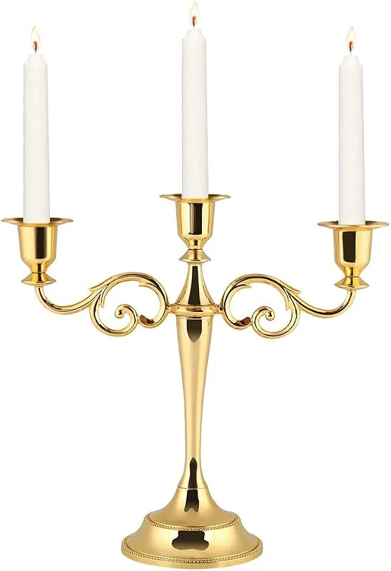 Wakects Candelabro de 3 Brazos, Metal, Estilo Europeo Vintage, Decorativo para Bodas y Navidad, Dorado, 10, 5 x 25 cm — Cena a la luz de velas