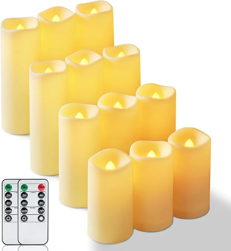 Homemory Velas LED para exteriores, sin llama, control remoto, marfil — Cena a la luz de velas