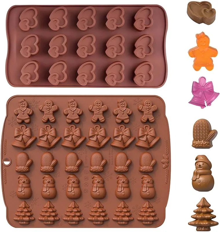 iTYOOS 2 Piezas Molde de Chocolate, Moldes de Barra de Chocolate, Molde de Corazón para Chocolate, Moldes Silicona Navidad, Molde Bombones, Molde Silicona para DIY Chocolates, Caramelos — Hogar y cocina