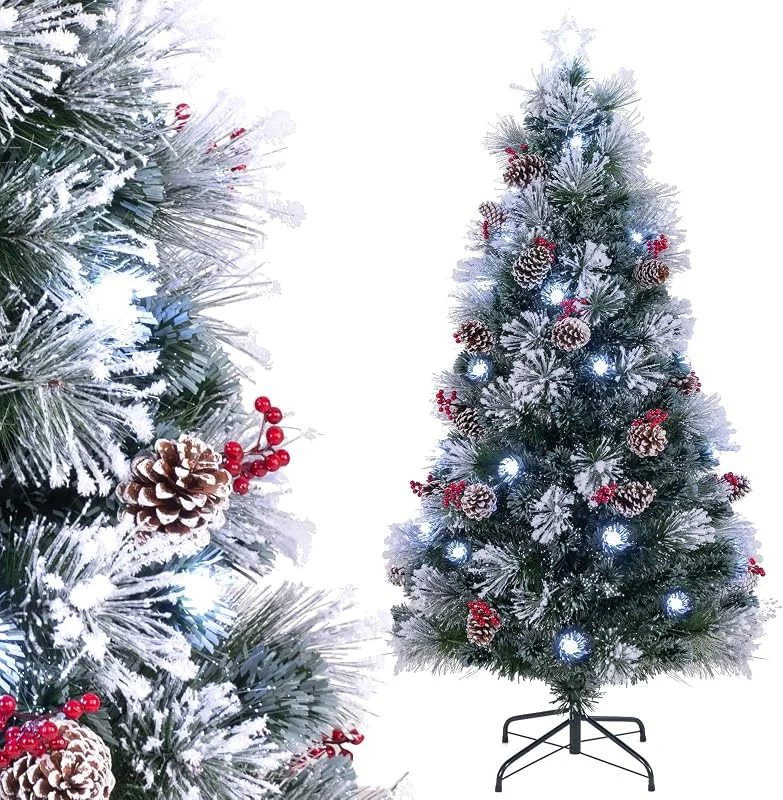 Visita la tienda de COSTWAY COSTWAY Árbol de Navidad Nevado 150, 180 cm, Arbol de Navidad con Luces Incorporadas, 8 Modos, 49, 63 Luces LED, Fibras Ópticas, 18, 24 Piñas y Bayas Rojas, Arvore de Natal Hogar Fiesta (180 cm) — Decoracion Navidad
