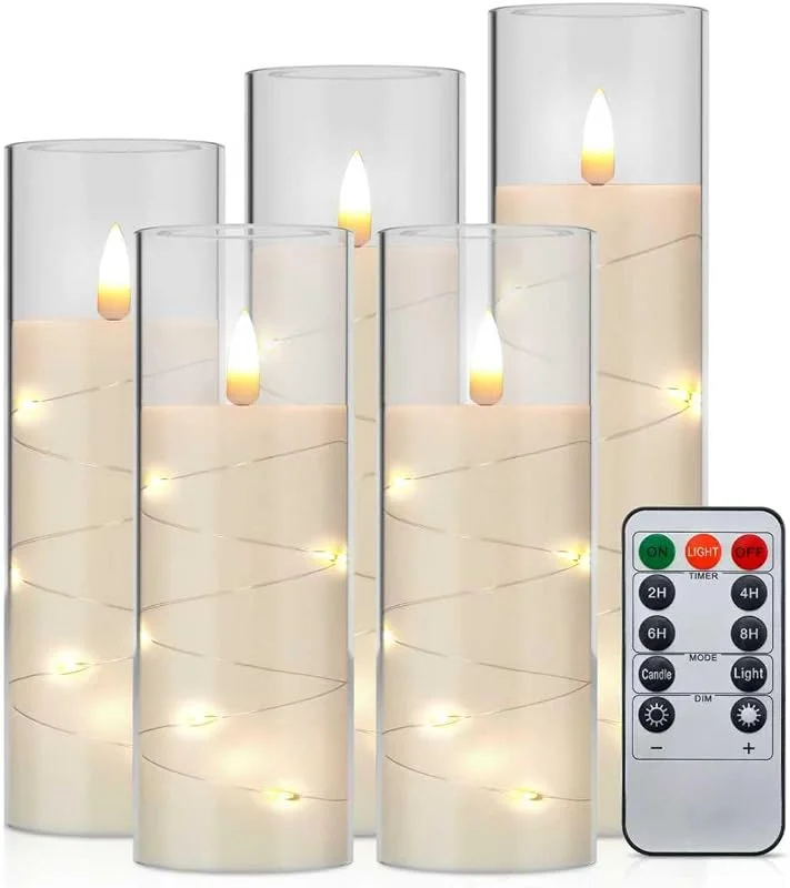 Aischens 5 Bougies LED Premium avec Guirlande Lumineuse, Beige — Cena a la luz de velas