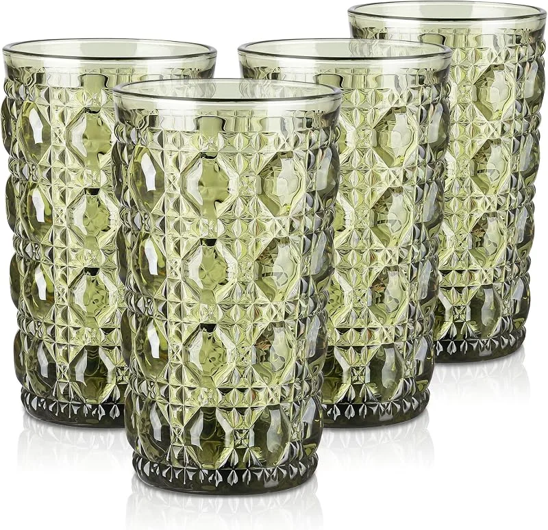 Visita la tienda de Joeyan Joeyan 400ml Vasos de Cristal agua Verde con Relieve Gemas, Juego de 4 — Adviento y mesa