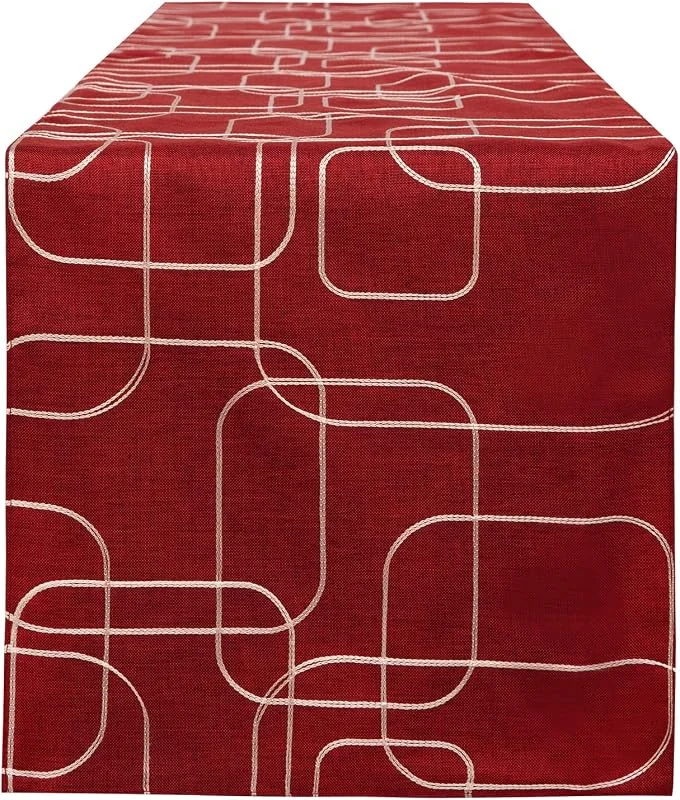 LLCUTESHOP Caminos de Mesa Rojo 32x275cm de Diseño Estilo Europeo e Innovador Caminos de Mesa de Lino Algodón, Caminos de Mesa Lavable, Engrosamiento de Doble Capa de Bordado a Mano — Hogar y cocina
