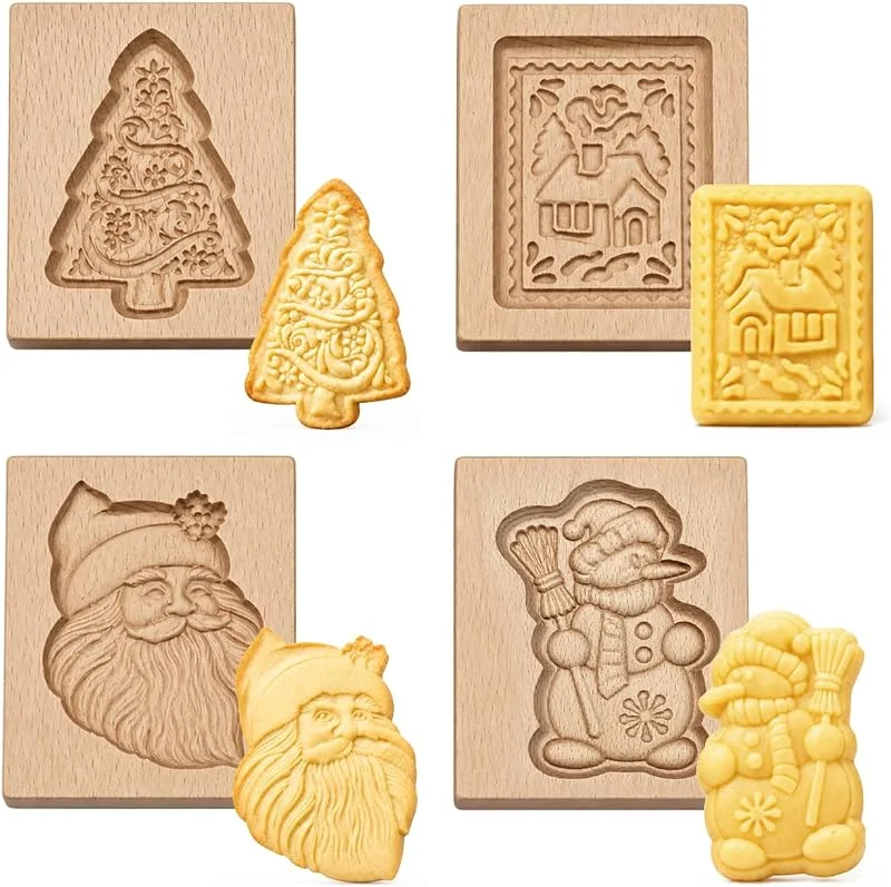 Rebanky 4 Piezas Moldes de Madera para Galletas, Cortador Galletas Navidad — Hogar y cocina