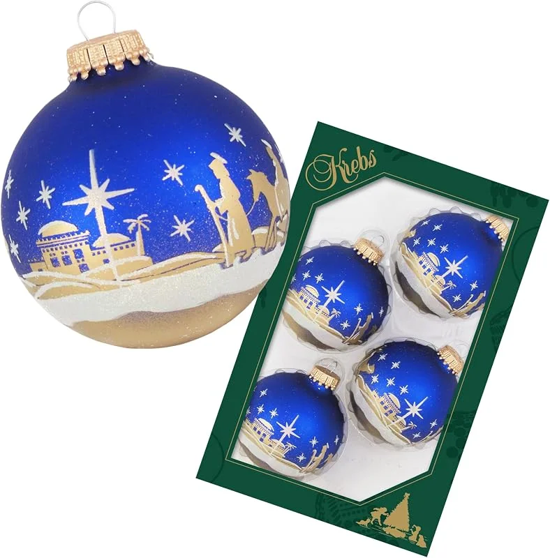 Krebs Glas Lauscha - Decoración navideña de cristal para árbol de Navidad, bolas decorativas, color azul real, tamaño: 7 cm aprox — Decoracion Navidad