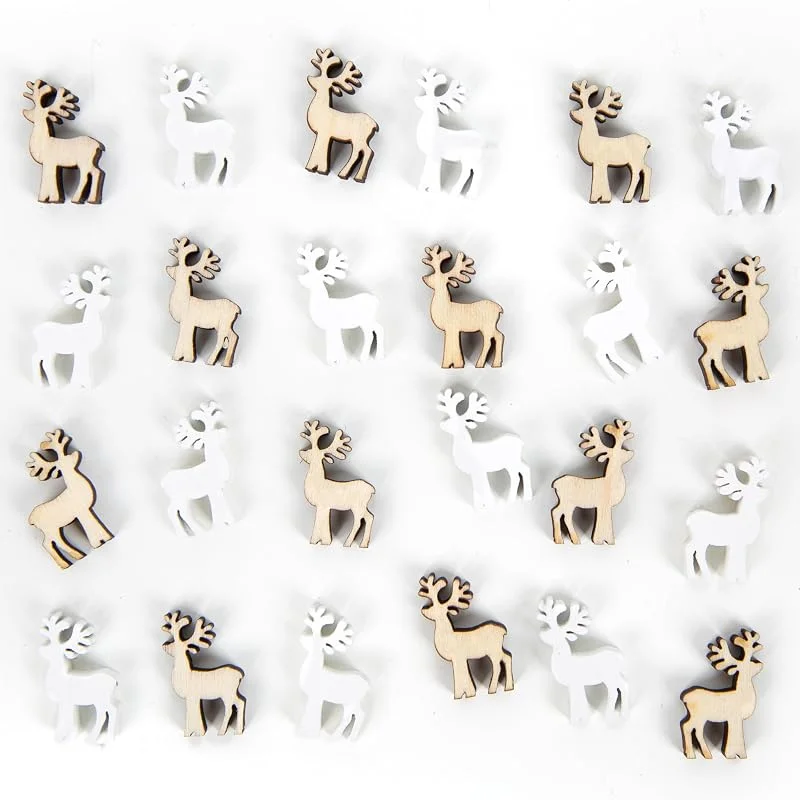 Visita la tienda de Logbuch-Verlag Mini renos madera, 24 unidades: figuras pequeñas Navidad en blanco y natural, adornos decorativos para mesa y regalos, decoración navideña de invierno y manualidades, ciervos rústicos, 2 cm — Decoracion Navidad