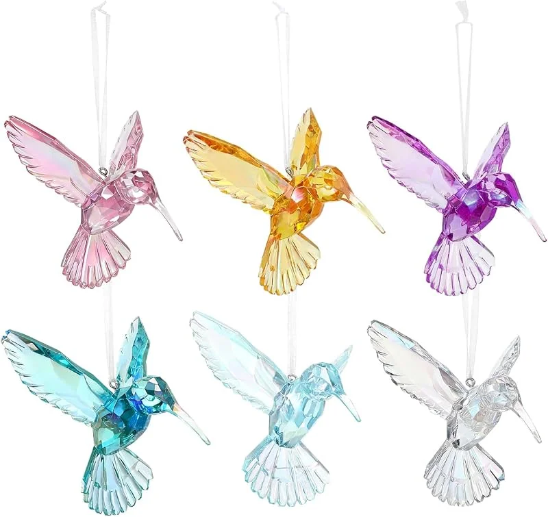 SEWACC 6 Piezas Colgante Colibríes Ornamento Acrílico Decorativo Colibríes Decoración para Árbol de Navidad Fiesta Dormitorio Salón Mesa Coronas Jardín Y Árbol de Pascua — Decoracion Navidad