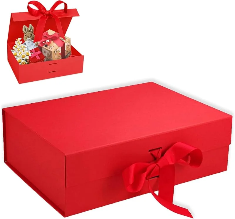 Huamirra Caja de regalo, caja de regalo, caja de regalo con lazo, caja de regalo magnética con tapa, caja plegable magnética, caja de regalo rectangular para cumpleaños, Navidad, día de San Valentín (rojo) — Envoltorio regalo