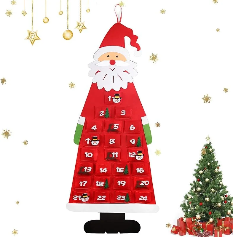 Aurasky Calendario de Adviento Niños para Rellenar, Calendario de Adviento Navidad Pared de Fieltro, Calendario de Adviento de Santa, Bolsas Navidad Calendario Advent Calendar Regalo Navidad (Rojo) — Adviento y mesa