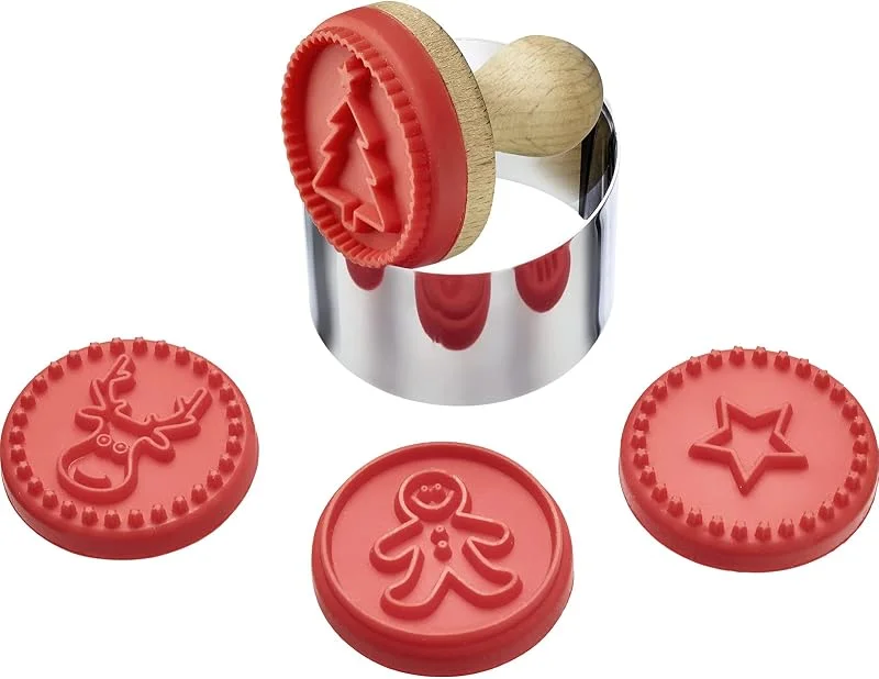 Visita la tienda de Westmark Westmark Set de sellos para galletas, moldes para cortar, 6 piezas con 4 motivos navideños, Ø aprox. 5 cm, Acero inoxidable, madera, silicona, Plateado, marrón claro, rojo, 30352260 — Hogar y cocina