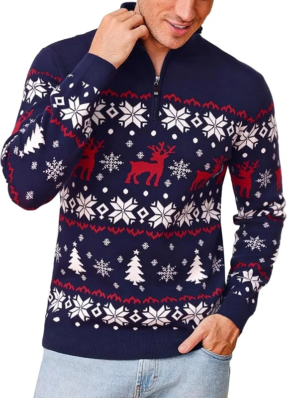 Visita la tienda de Crewhpo Jersey Navidad Hombre Invierno Suéter Media Cremallera Cuello Alto — Ropa Navidad