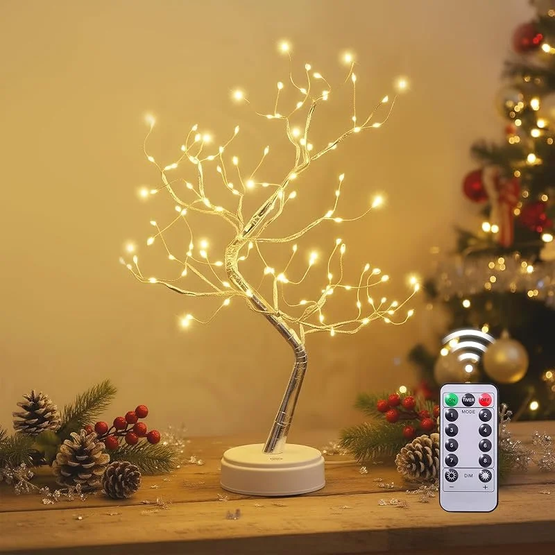 ChaneeHann Árbol Luces LED con 108 LED y Mando, Decoración Hogar Ramas Ajustables DIY, USB o Pilas, Luz Cálida Ambiente Romántico, para Salón Dormitorio Oficina Bodas Balcón — Cena a la luz de velas