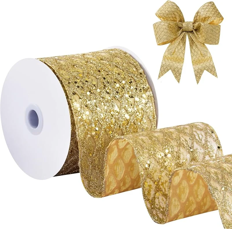 Visita la tienda de FAKILO Cinta de malla dorada con alambre, 10 cm x 9 m, cinta de malla con purpurina, adecuada para decoración de coronas, decoración de árbol de Navidad, vajilla de Navidad y decoración de manteles — Envoltorio regalo