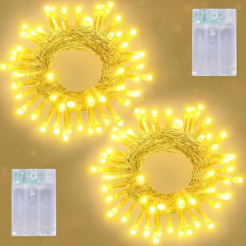 Litark 2 piezas Luces de Navidad con Pilas, Temporizador, 5M Bianco Caldo — Luces Navidad