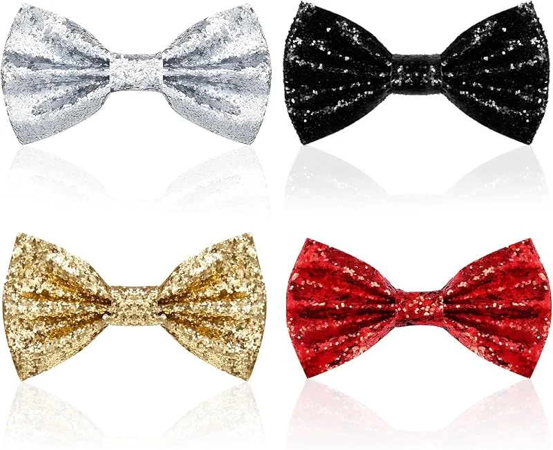 LURVOUS 4 Piezas Pajarita con Purpurina para Hombre, Pajarita Brillante Pajarita Ajustable Preanudada, Pajarita de Lentejuelas para Fiestas Carnavales Espectáculos, Oro Negro Plata Rojo — Ropa Navidad