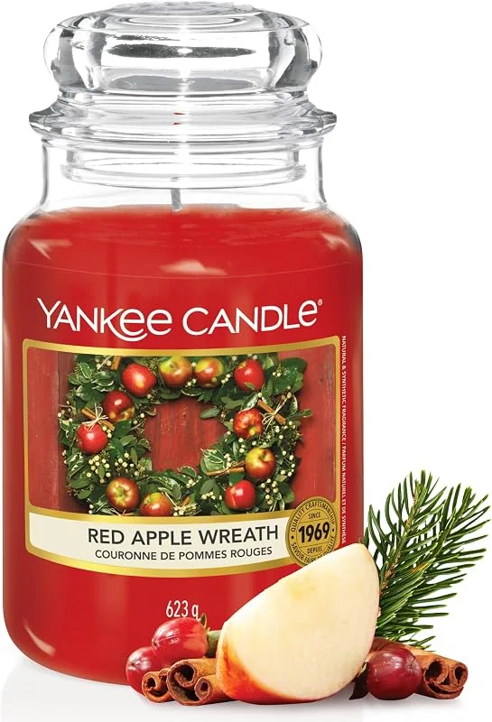 Visita la tienda de Yankee Candle Vela aromática Yankee Candle, Red Apple Wreath vela en tarro grande, Velas de larga duración: hasta 150 h, Regalos perfectos para mujeres — Cena a la luz de velas