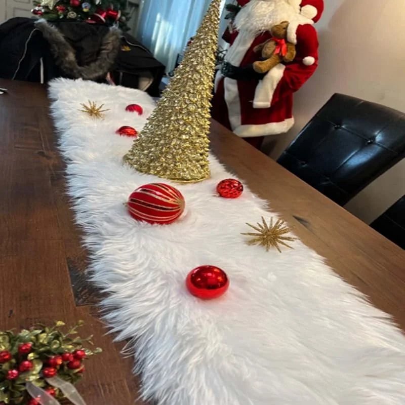 Topspitgo 30x180 cm Camino de Mesa Moderno Blanco Felpa Largo, Camino de Mesa Navidad, Aspecto de Piel Sintética Decoracion Mesa de Navidad&Boda, Cumpleaño Deco — Hogar y cocina