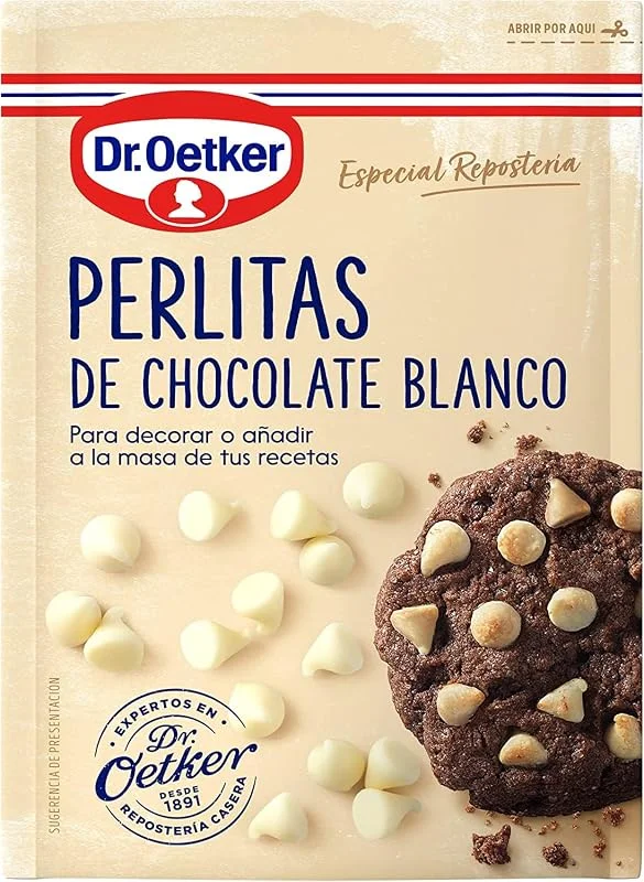 Visita la tienda de Dr. Oetker DR. OETKER Perlitas de Chocolate Blanco, Gotas de Chocolate Blanco Elaboradas con Chocolate Especial para Repostería y Pastelería - Envase, Bolsa Doypack con Zip, 100g — Hogar y cocina