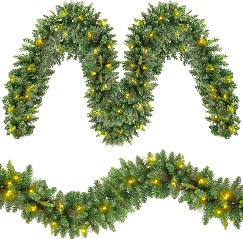 Kimuwote Guirnalda Luces de Navidad, 4M 60LED Guirnalda Artificial de Abeto y Pino, PVC, Decorada para Interior y Exterior — Decoracion Navidad
