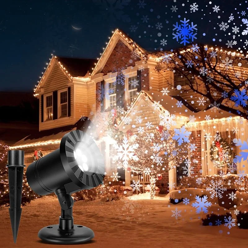 Skibiles Proyector de Copos de Nieve, IP65 Impermeable Proyector para Luces de Navidad, Lámpara de Proyección de Copo de Nieve Decorativas para Interior y Exterior para Decoración Navideña, Jardín, Fiest — Luces Navidad